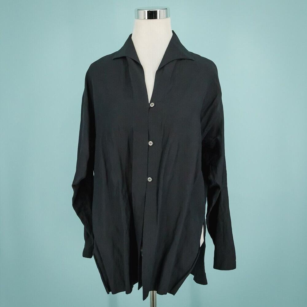 Paul Stuart Size Medium M Black Collared Button Long Sleeve Boxy Silk Jacket